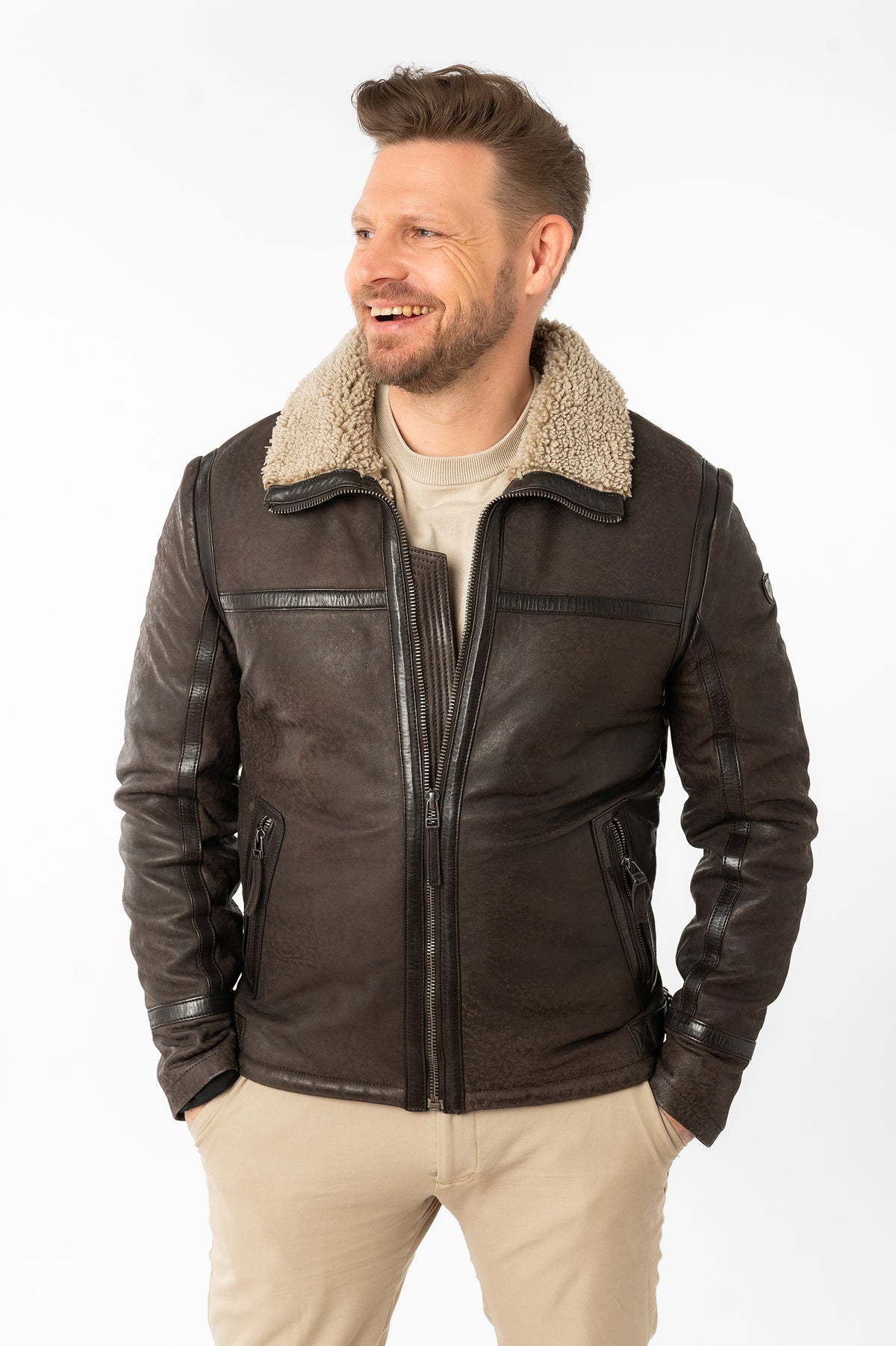 Lederjacke 1201-0746 dark taupe