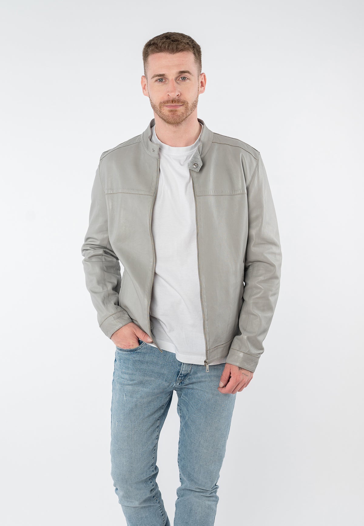 Lederjacke 1201-0958 silver grey