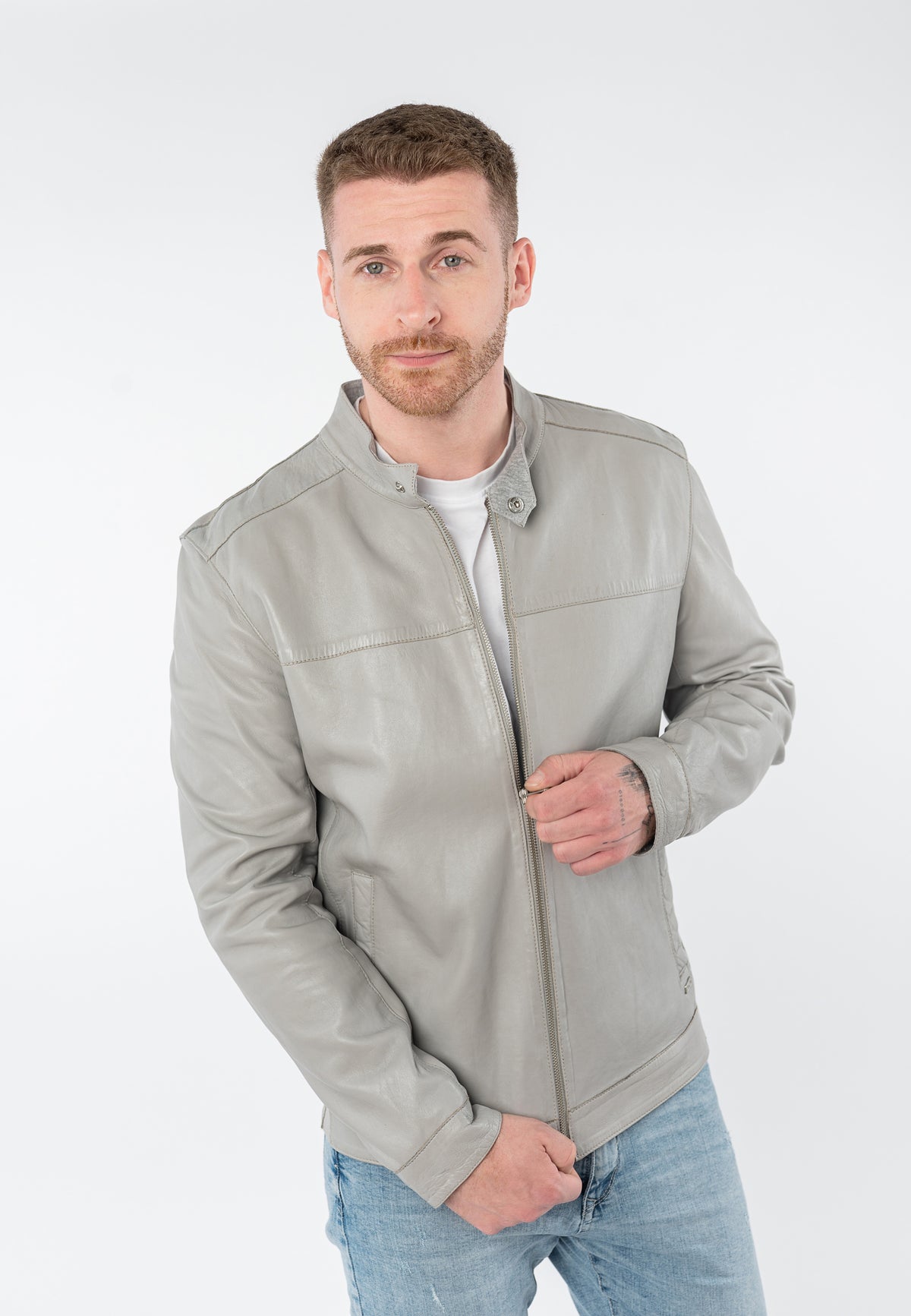 Lederjacke 1201-0958 silver grey